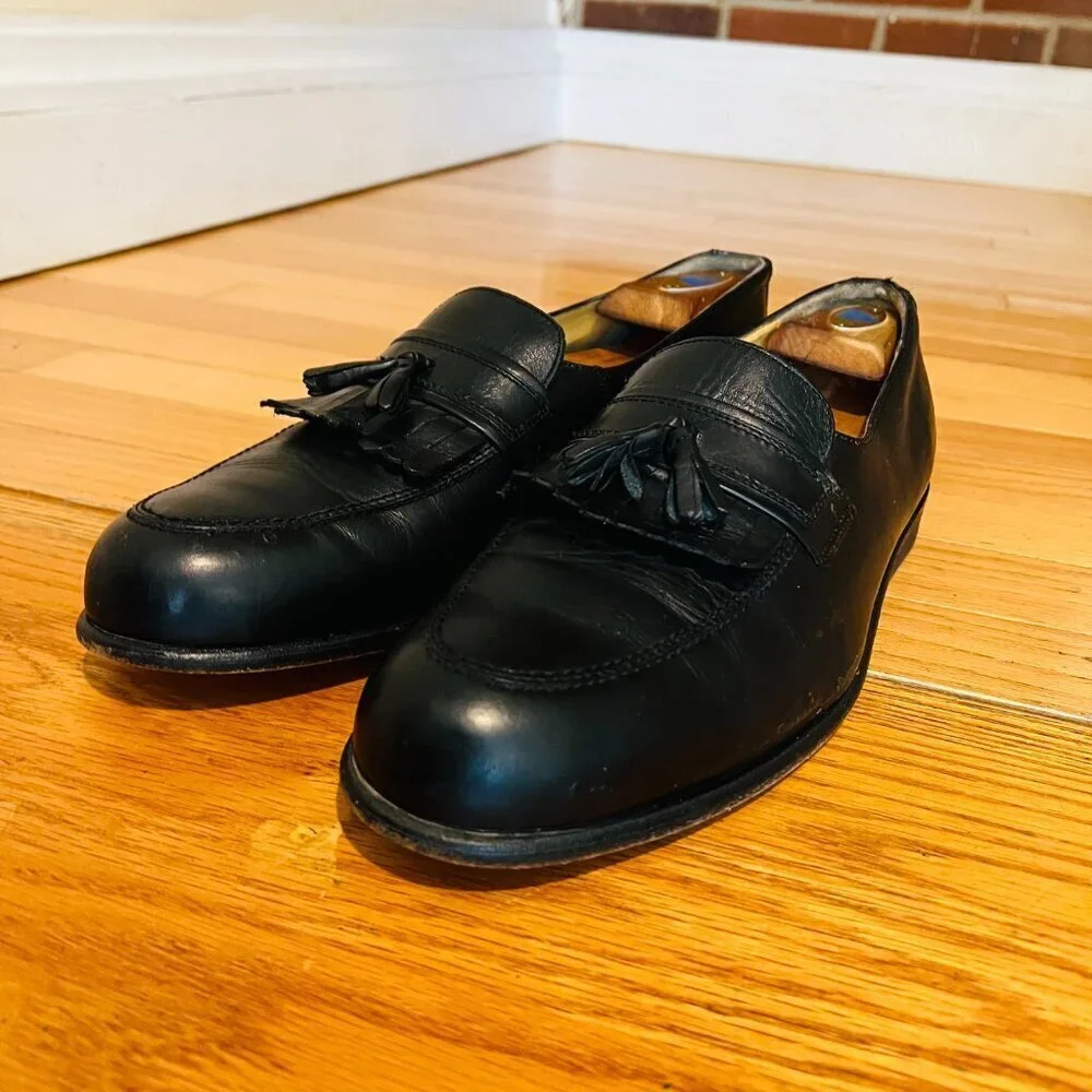 Calzoleria Toscana Shoes Mens Leather Slip On Tassel Penny Loafers Shoes 11.5